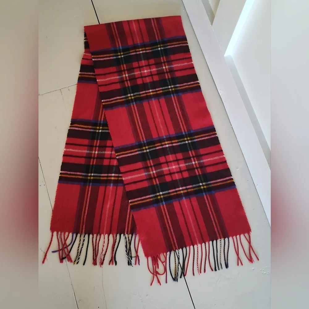 Preston & York Old Money Made In Germany Red Tartan Plaid Scarf With Fringe